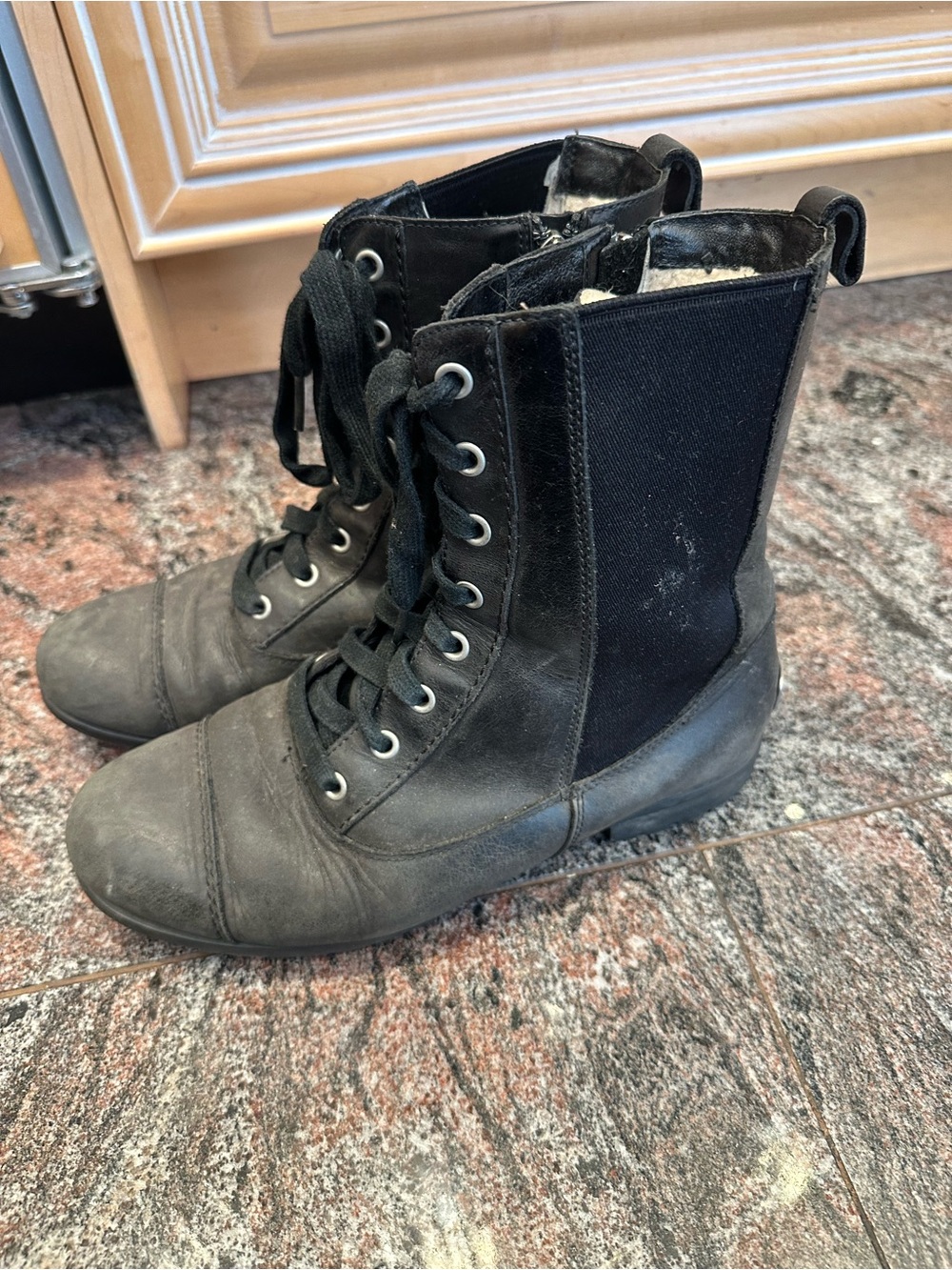 UGG Black Shearling-Lined Boot with Lace Detail